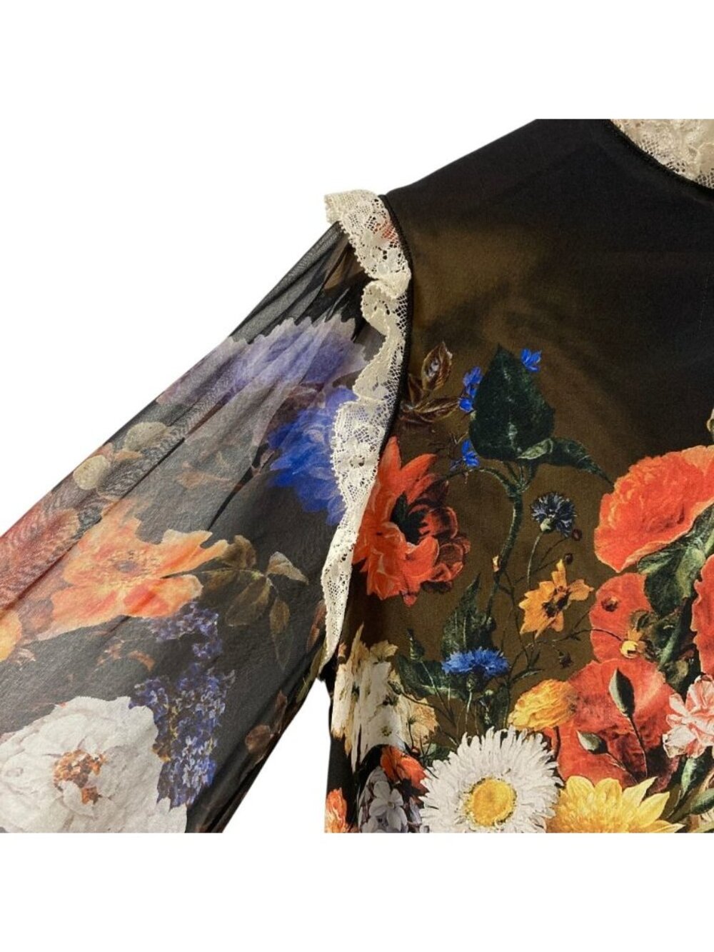 Dolce & Gabbana Flower Angel Print Sheer Sleeve Blouse Black 36 - Picture 5 of 14